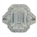 14kt Gold 8.62 ct Emerald Cut VS Lab Diamond Ring