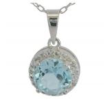 Round 2.00 ct Blue Topaz Halo Necklace