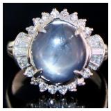 Platinum 7.38 ct Star Sapphire & VS Diamond Ring