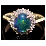 Platinum 1.73 ct Natural Black Opal & Diamond Ring