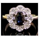 Natural 1.45 ct Oval Sapphire & Lab Diamond Ring