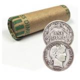 1892-1916 50 Coin Roll Barber Silver Dimes