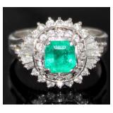 Platinum 1.34 ct Natural Emerald & Diamond Ring