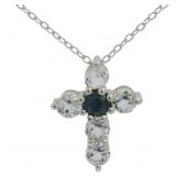 Genuine 1.00 ct Blue-White Sapphire Cross Necklace