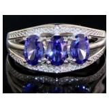 Oval 2.20 ct Tanzanite & Diamond 3 Stone Ring