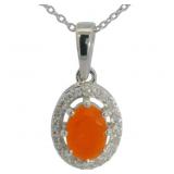 Genuine Fire Opal & Zircon Halo Necklace