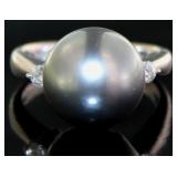 Platinum Gray Pearl & Natural Diamond Ring