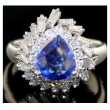 Platinum 2.76 ct Natural Tanzanite & Diamond Ring