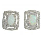 Radiant Cut Opal & Zircon Halo Earrings