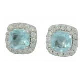 Cushion Cut 1.30 ct Aquamarine & Diamond Earrings