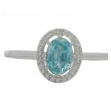 Genuine Blue Topaz & Zircon Halo Ring