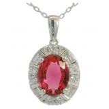 Oval 2.50 ct Ruby & Baguette Diamond Necklace