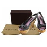 Louis Vuitton Denim Wedge Sole Sandals Size 36