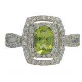 Radiant Cut Natural Peridot & Zircon Halo Rng