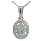 Genuine Aquamarine & Zircon Halo Necklace