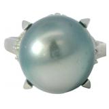 Platinum Gray Pearl & Natural Diamond Ring