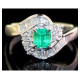 Platinum Natural Emerald & VS Diamond Ring