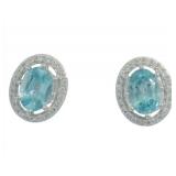 Genuine Blue Topaz & Zircon Halo Earrings