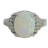 Platinum 2.20 ct Natural Opal & Diamond Ring