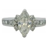 Platinum 1.49 ct Natural Marquise Cut Diamond Ring