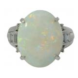 Platinum 7.52 ct Natural Opal & Diamond Ring