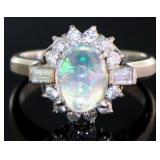 Platinum 1.85 ct Natural Opal & Diamond Ring
