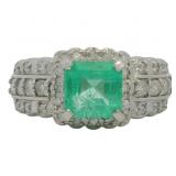 Platinum 1.50 ct Natural Emerald & Diamond Ring