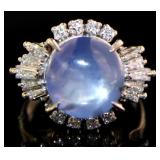 Platinum 12.50 ct Star Sapphire & VS Diamond Ring