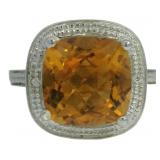 Cushion Cut 4.11 ct Citrine & Diamond Ring