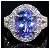 14kt Gold 6.01 ct GIA Tanzanite & Lab Diamond Ring
