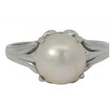 Platinum Natural Akoya Pearl Solitaire Ring