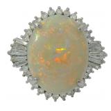 Platinum 4.13 ct Natural Opal & VS Diamond Ring