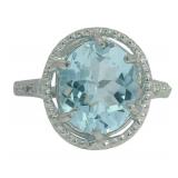 Oval 4.28 ct Natural Blue Topaz & Diamond Ring