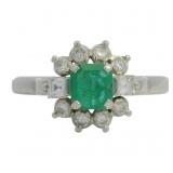 Platinum 3/4 ct Natural Emerald & Diamond Ring