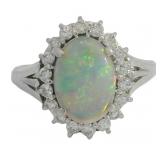Platinum 1.36 ct Natural Opal & Diamond Ring