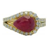 Natural 3.61 ct Pear Ruby & VS Lab Diamond Ring