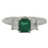 Platinum .98 ct Natural Emerald & VS Diamond Ring