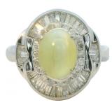 Platinum 2.49 ct Natural Cat Eye & Diamond Ring