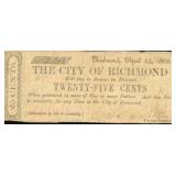 1862 Virginia 25 Cent Obsolete Script Note