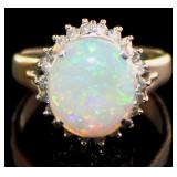 Platinum 2.40 ct Natural Opal & Diamond Ring
