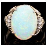 Platinum 6.04 ct Natural Opal & Diamond Ring