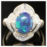 Platinum 2.70 ct Natural Black Opal & Diamond Ring
