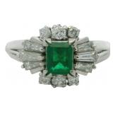 Platinum 3/4 ct Natural Emerald & Diamond Ring