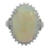 Platinum 3.99 ct Natural Opal & VS Diamond Ring