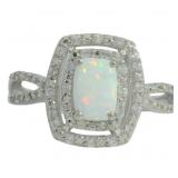 Radiant Cut Natural Opal Halo Ring