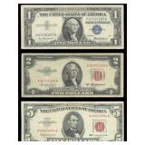 Red Seal $1, $2 & $5 Paper Money Set
