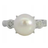Platinum Pearl & Natural Diamond Ring