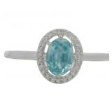 Genuine Blue Topaz & Zircon Halo Ring
