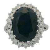 Natural 6.29 ct Oval Sapphire & Lab Diamond Ring