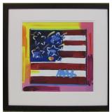 Flag With Heart Framed Giclee by Peter Max